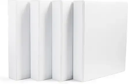 Amazon Basics 3 Ring Binders, 1.5 Inch D-Ring Organizer for School, Home Office, White, 4 Pack