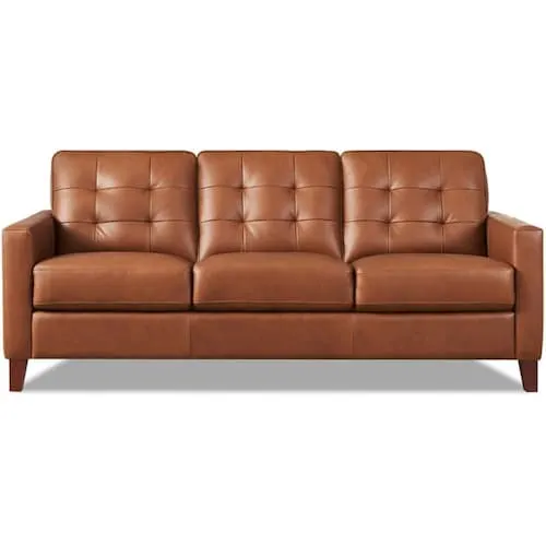 Aiden Top Grain Leather Sofa, Nutmeg Brown with Memory Foam and Springs