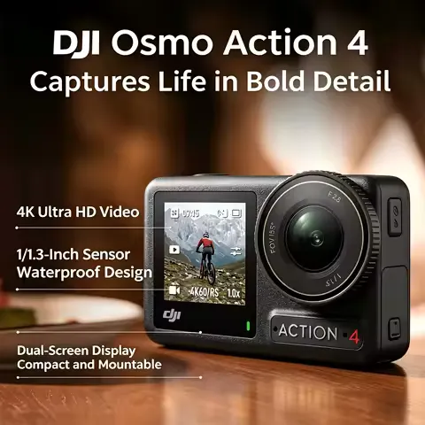DJI Osmo Action 4 Standard Combo Waterproof Action Camera 1/1.3" Sensor 4K/120fps Video Low-Light Imaging 10-bit D-Log M Vlogging Camera