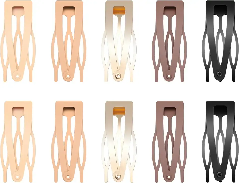 10 Pcs Double Grip Hair Clips, Sightor Metal Snap Hair Clips Hair Barrettes for Women Hair Making Salon Supplies Hair Accessories (Black, Brown, Beige, Khaki, Gold)