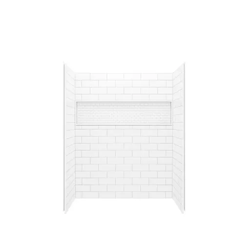 Nextile 60L x 32W x 74H-inch 4-Piece Alcove Shower Wall Kit in White Subway Tile with Built-In Niche (Direct-to-Stud)