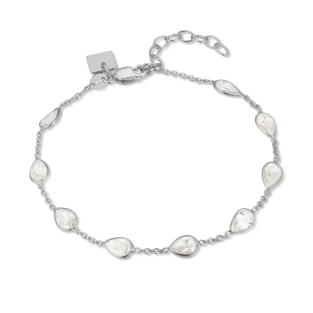 Armband in zilver, druppelvormige zirkonen