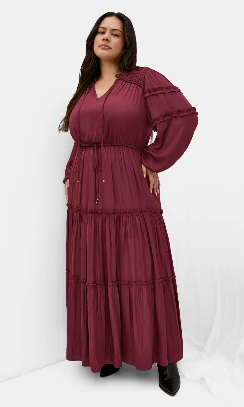 Drama Queen Long Sleeve Maxi Dress - wildberry