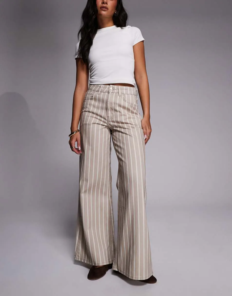 River Island striped super wide leg jeans in beige