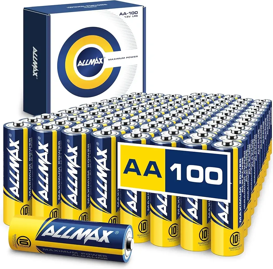 Allmax AA Maximum Power Alkaline Double A Batteries (100 Count) – Ultra Long-Lasting, Leakproof Design, 10-Year Shelf Life, Maximum Performance (1.5V)