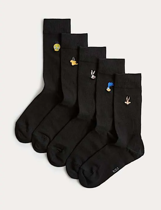 5 Pack Cotton Rich Looney Tunes™ Socks