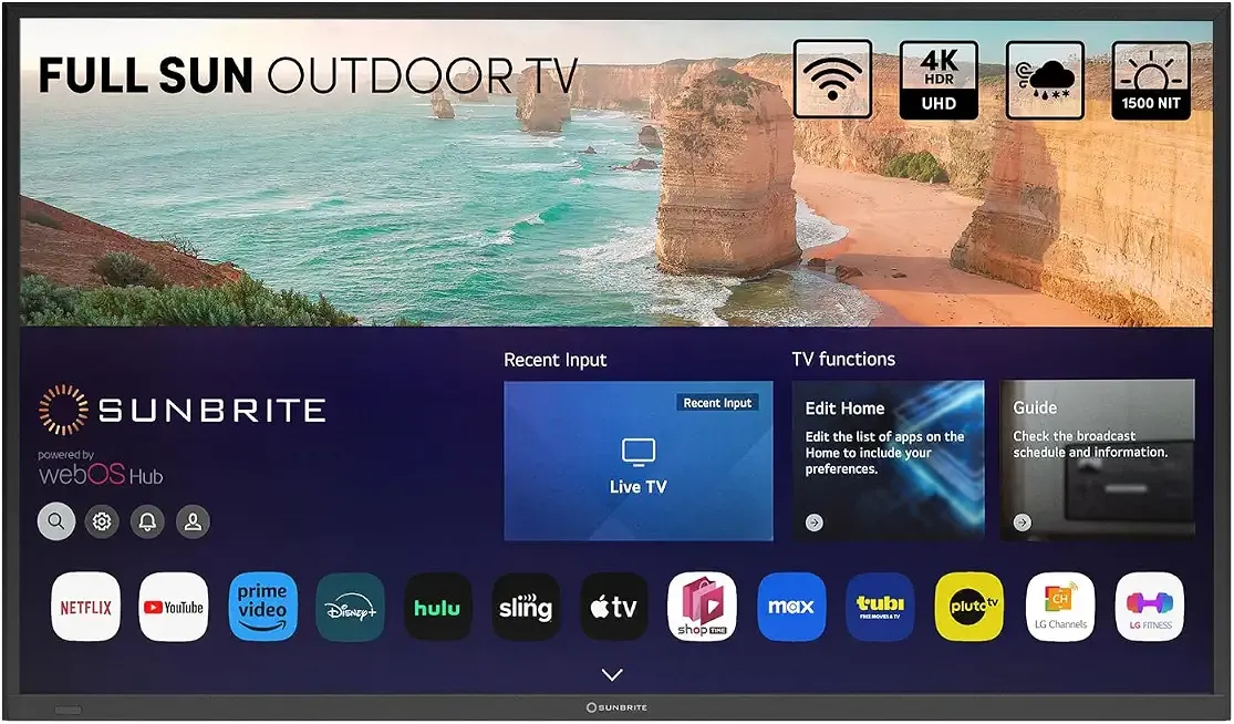 SunBriteTV Pro 2 Series 32-Inch Full Sun Ultra Bright Outdoor TV, Full HD Weatherproof Television, 1500 Nit Anti-Glare Screen, SB-P2-32-1K-BL