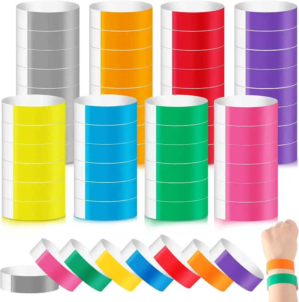 LUYI 800 Pieces Colored Wristbands for Events Wrist Bands Paper Bracelets Waterproof Arm Bands for Events Custom Adhesive Wristbands for Party(Red,Green,Yellow,Blue,Orange,Pink,Purple,Grey)
