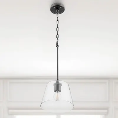 Breitling 1 -Light Matte Black Transitional Clear glass Rectangle Medium Hanging Pendant Light