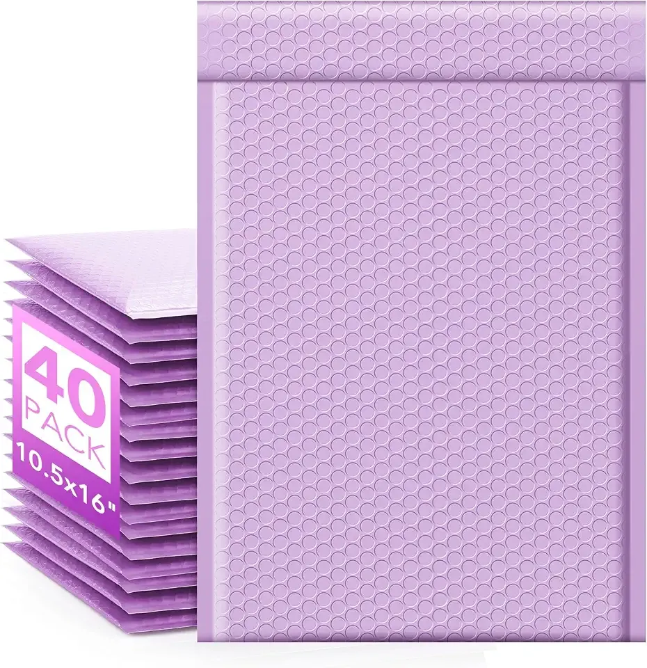 Fuxury Large Bubble Mailers 10.5x16" 40 Pack Self Seal Padded Envelopes | Usable Size 10.5x15" Waterproof Mailing Envelopes Bubble Padded Mailers for Clothing book Packaging Small Business Lavender#5