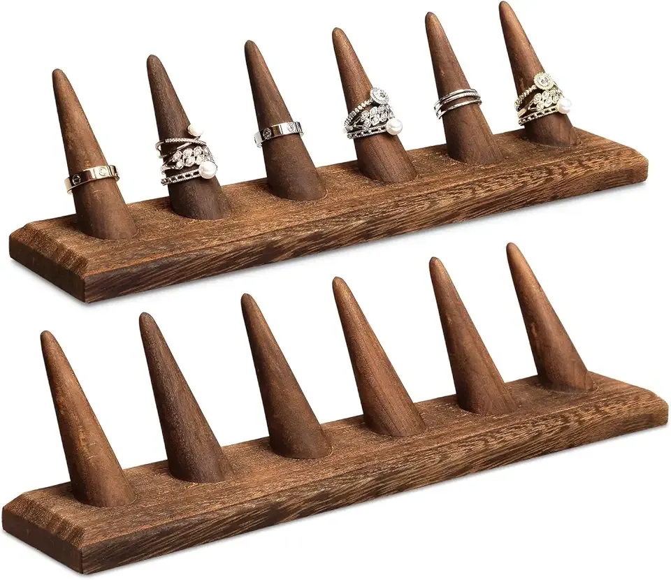MOOCA 2 Pcs Set Finger Ring Stand Jewelry Display Holder Showcase Display Stands 11 x 2 1/4 x 2 3/4 in, Brown Color