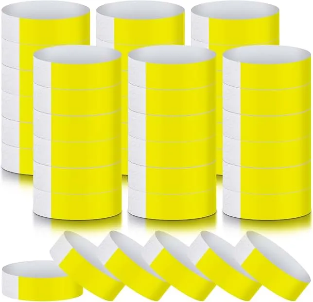 Tudomro 600 Packs Paper Wristbands for Events, Waterproof Arm Bands,Yellow | Neon Party Identification Strips, Lightweight ID Wristband for Concert Bar Club Entrance Admission