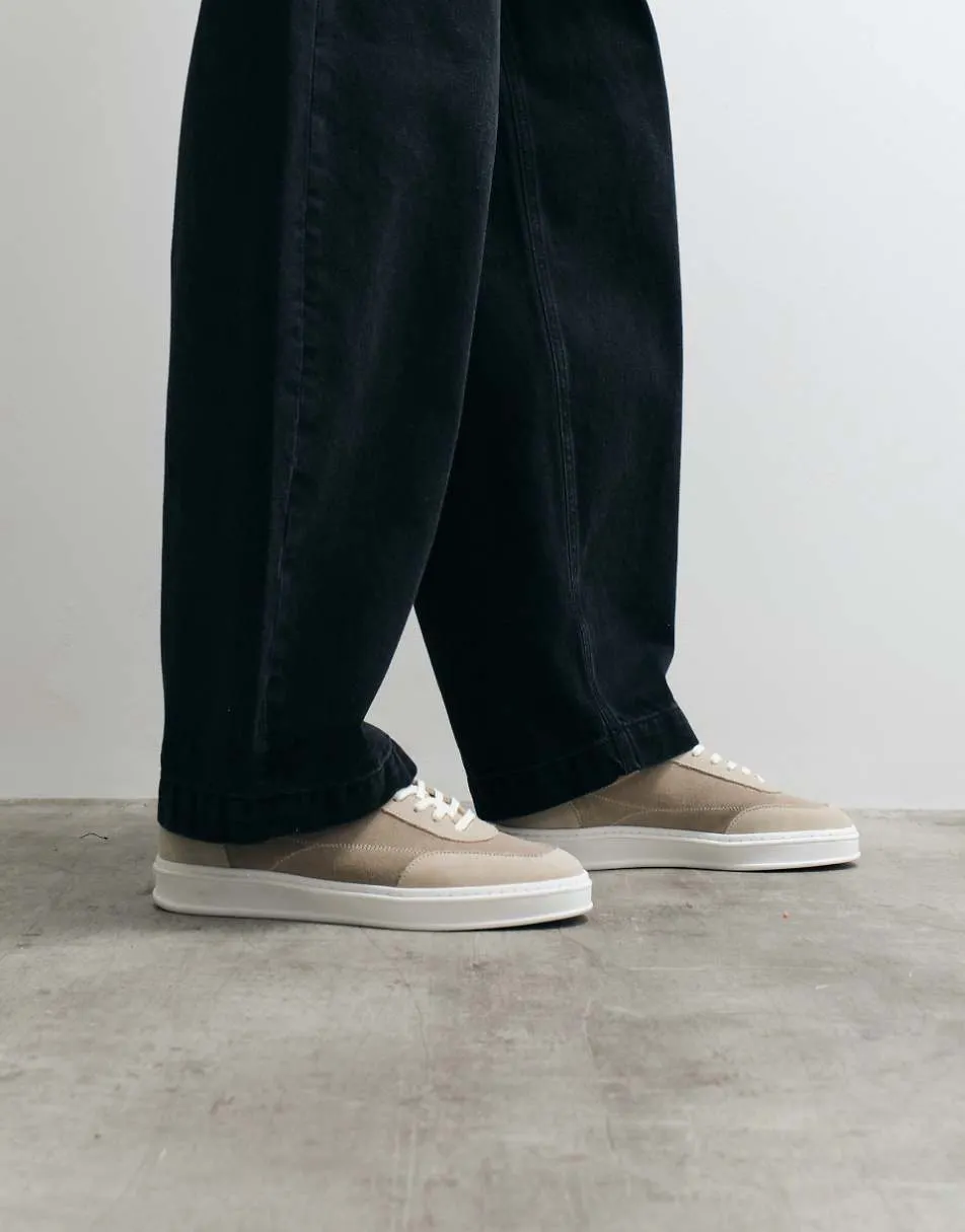 ASOS COLLECTIVE Made In Portugal lace up premium leather and suede trainer in beige
