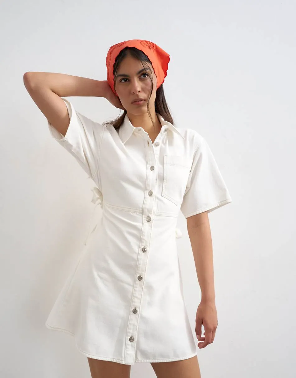 Topshop denim shirt dress with back cut out in white