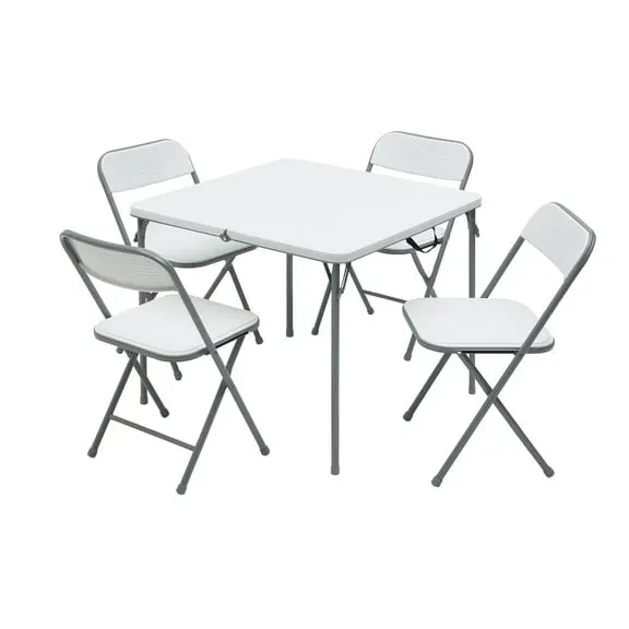Mainstays 5-Piece 34" Square Centerfold Folding Card Table and 4 Folding Chairs Set, White