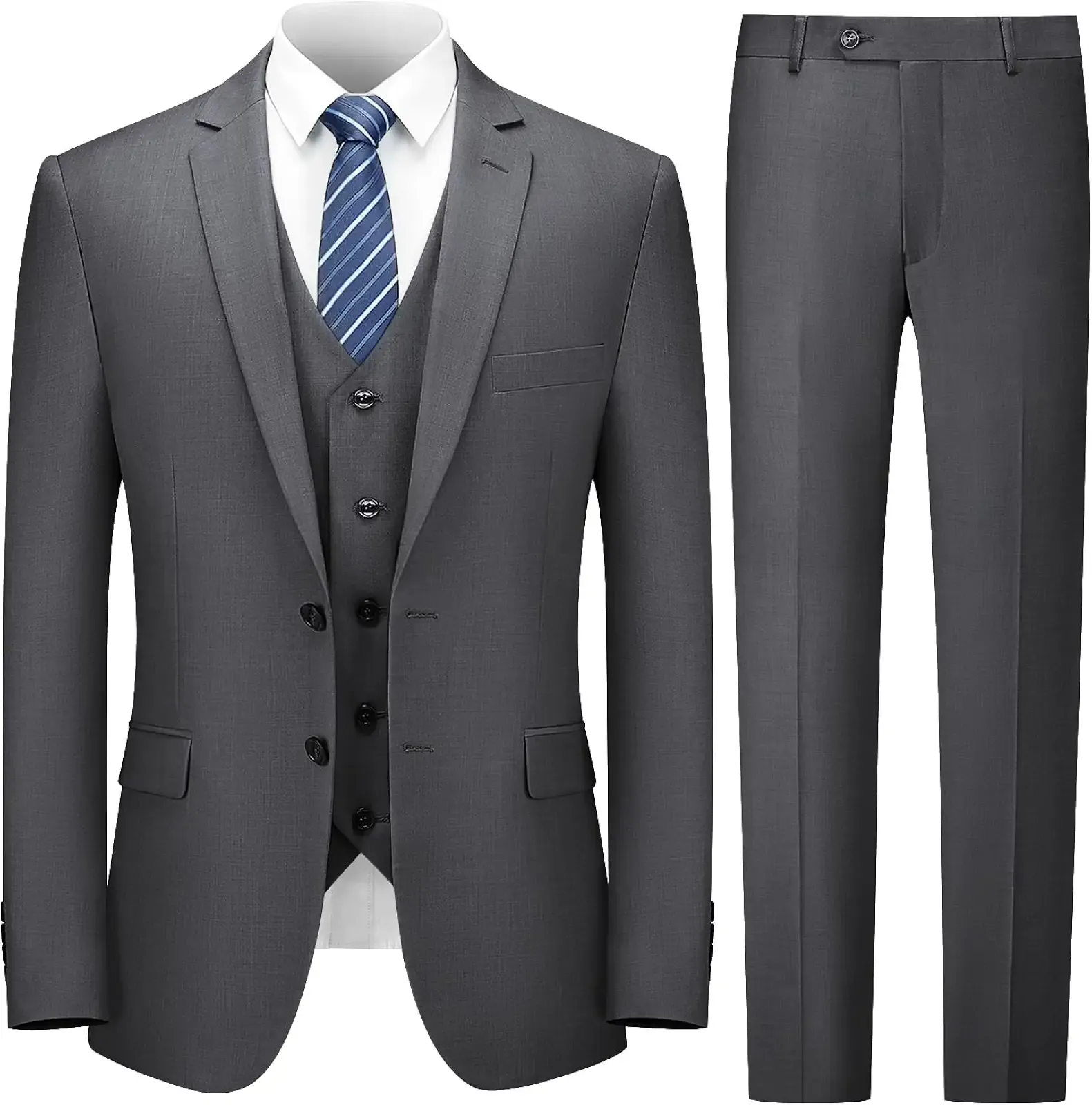 Cooper & Nelson 3 Piece Mens Suit Set, 2 Button Slim Fit Suit for Men, Jacket, Vest, Pants and Tie