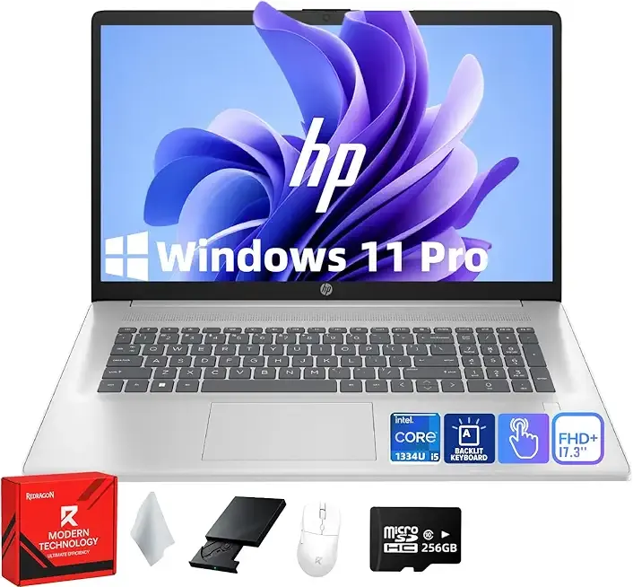 17t Laptop Computer, 17.3" FHD(1920×1080), Intel 10-Core i5-1334U, Backlit KB, Fingerprint, Window 11 Pro Laptop for Business & Students, Redragon Patent Kit, 32GB RAM, 1TB SSD