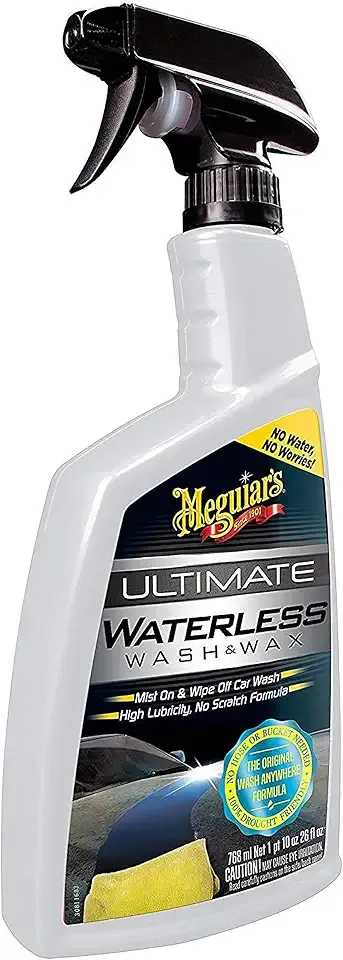 Meguiar’s Ultimate Waterless Wash & Wax, Scratch-Free Cleaning Spray that Cleans and Protects Without Water, 2-in-1 Detailer for Shine, Cool Car Gifts for Men and Women, 26 Oz