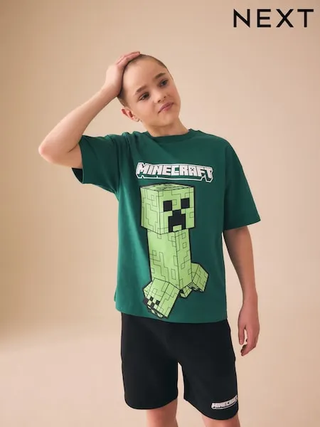 Dark Green/Black Minecraft T-Shirt and Shorts Set (3-16yrs)