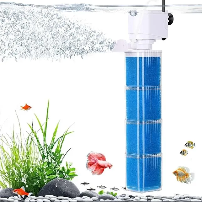 4-in-1 Aquarium Power Filter - Mutil Stage Filtration, Adjustable Oxygenation/Wavemaker, Whisper-Quiet Submersible Fish Tank Filter & Water Circulation System for 20-100 Gal Fresh/Salt Tank