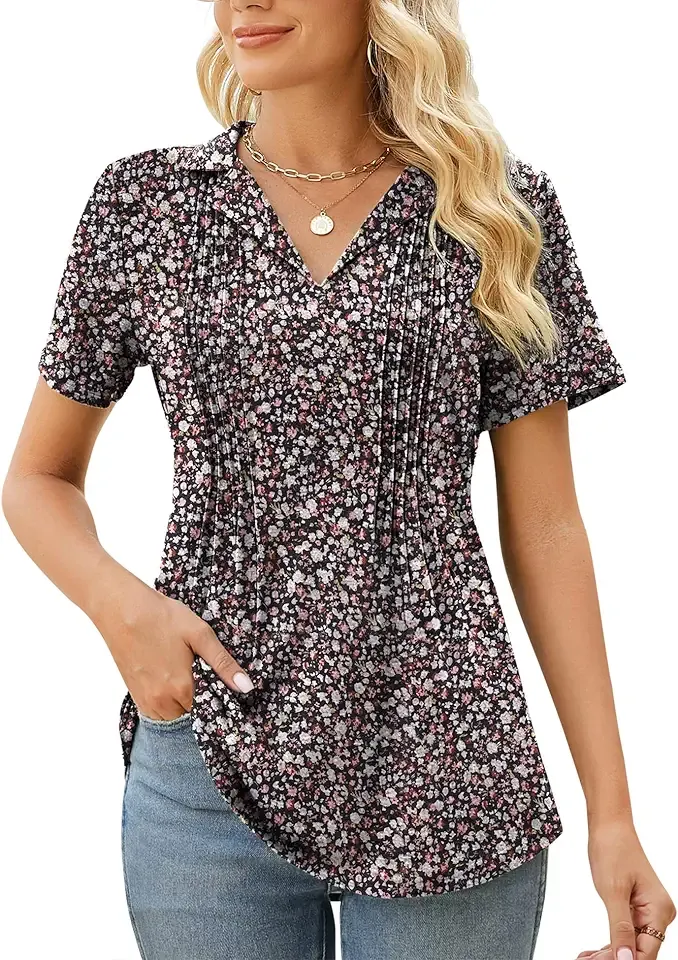 Womens Short Sleeve Polo T Shirts V Neck Summer Basic Tops Fashion 2025 Business Casual Work Blouse S-XXL