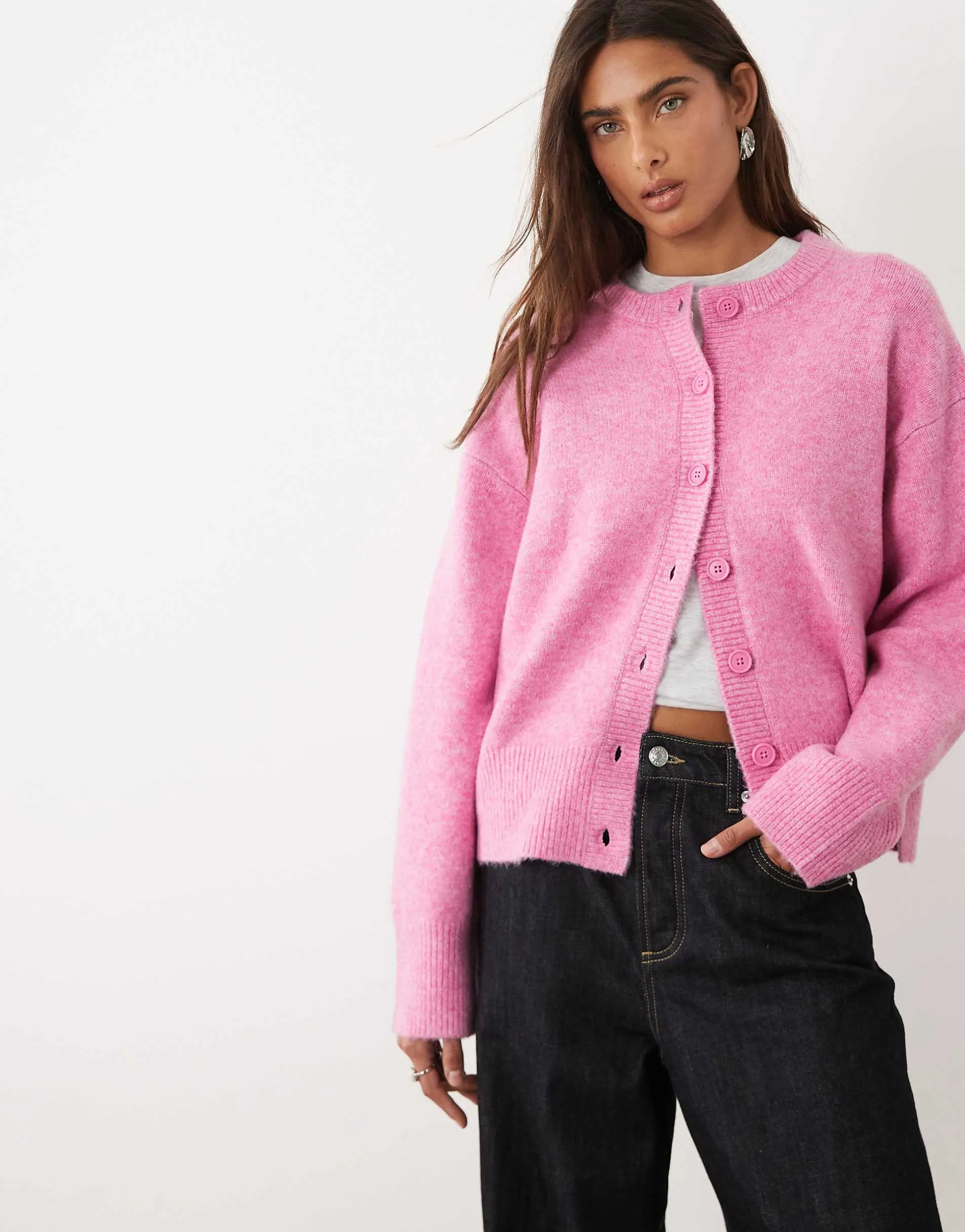 ASOS DESIGN boxy cardigan with side split detail in pink