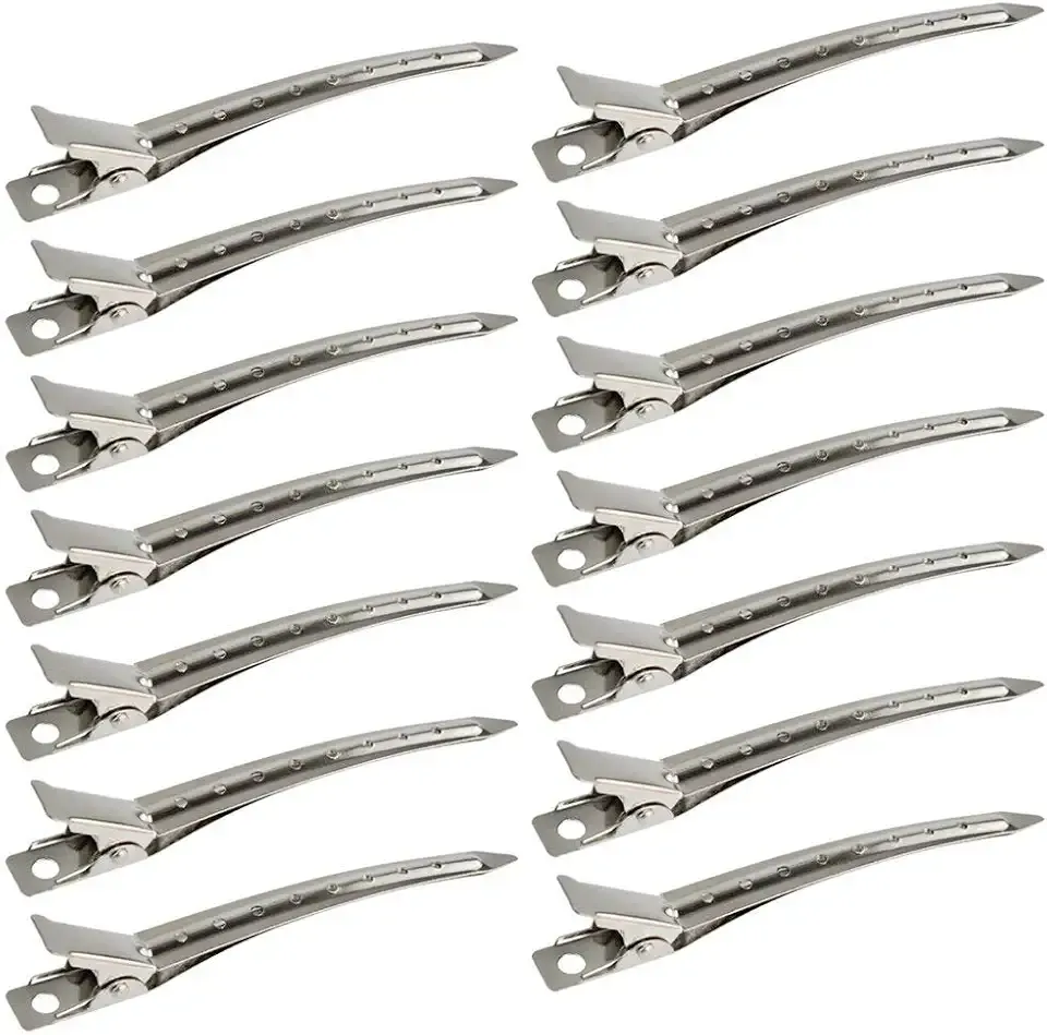 24 Packs Duck Bill Clips, Bantoye 3.5 Inches Rustproof Metal Alligator Curl Clips with Holes for Hair Styling, Hair Coloring, Silver