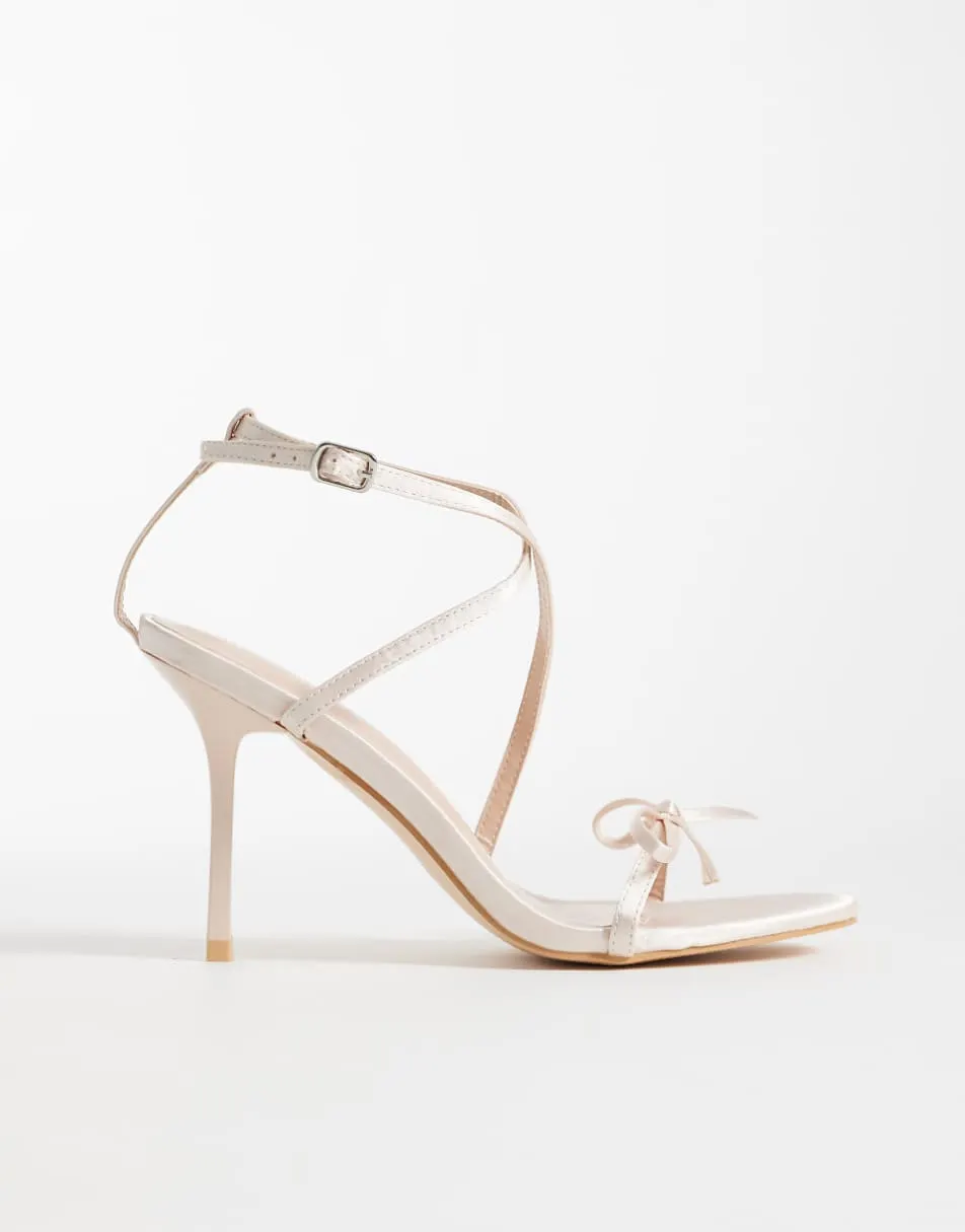 Glamorous barely there heeled sandals with bow in baby pink
