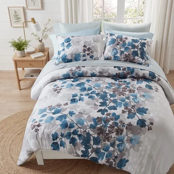 Deal, Regency Heights Queen Size Comforter Sets, Blue Bed in a Bag Queen, Botanical Bedding Comforter Set with Bed Sheets and Side Pockets, 9 Pieces $44.68 Was $129.99