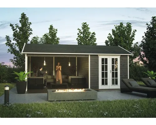 Dřevěný zahradní domek SKAN HOLZ Tilburg břidlicově šedý 613 x 380 cm