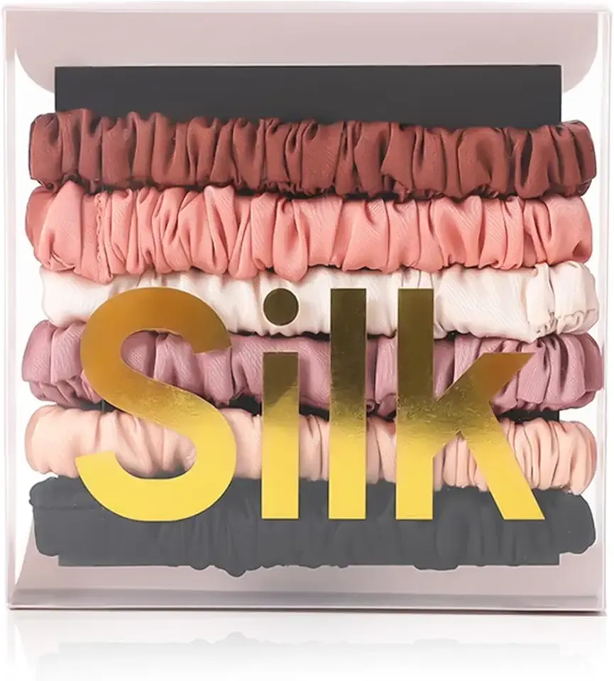 6PCS Silk Scrunchies for Hair, 100% Mulberry Silk Hair Ties, Scrunchies for Women Girls, Elastic Ponytail Holders No Damage