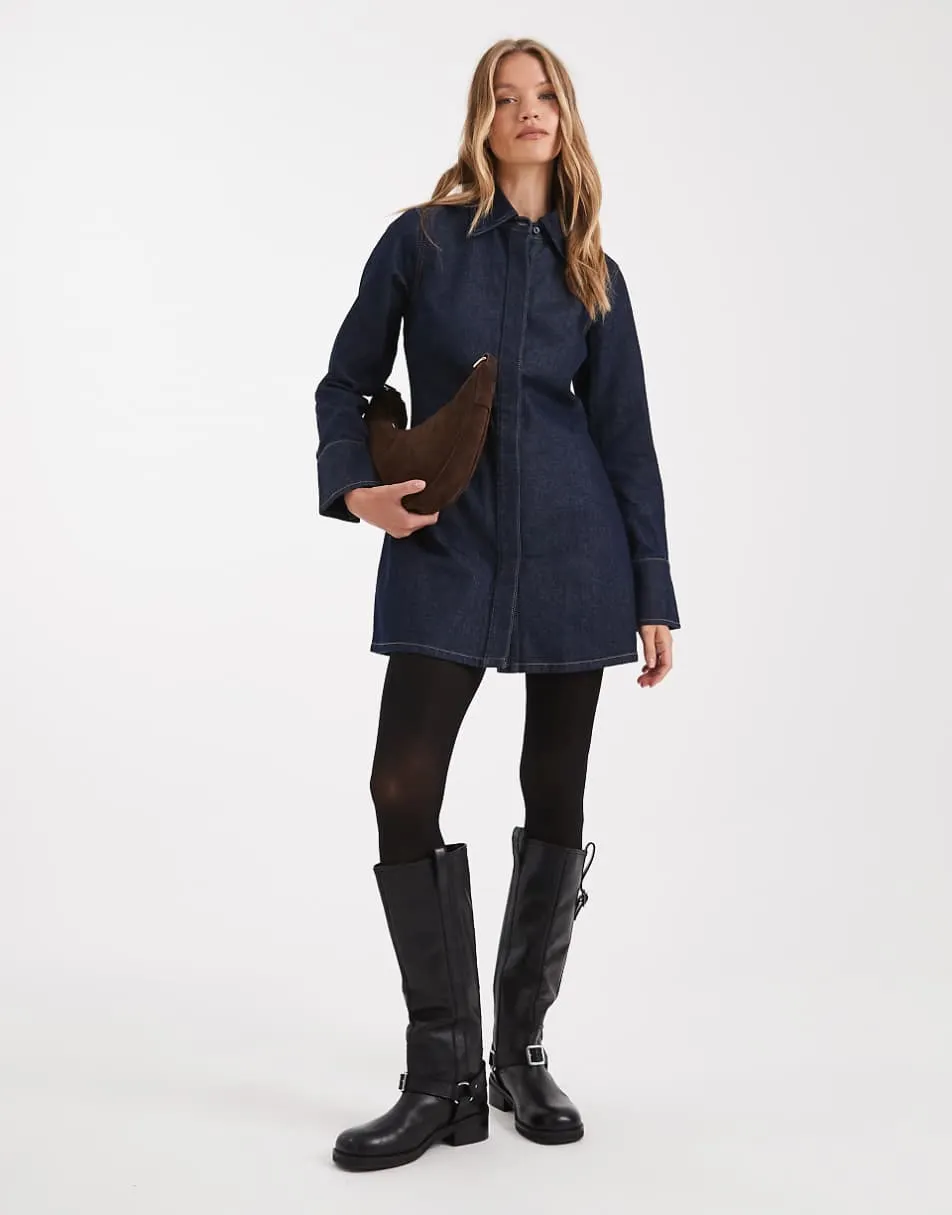 ASOS DESIGN denim shirt dress with cinch back detail in rinse