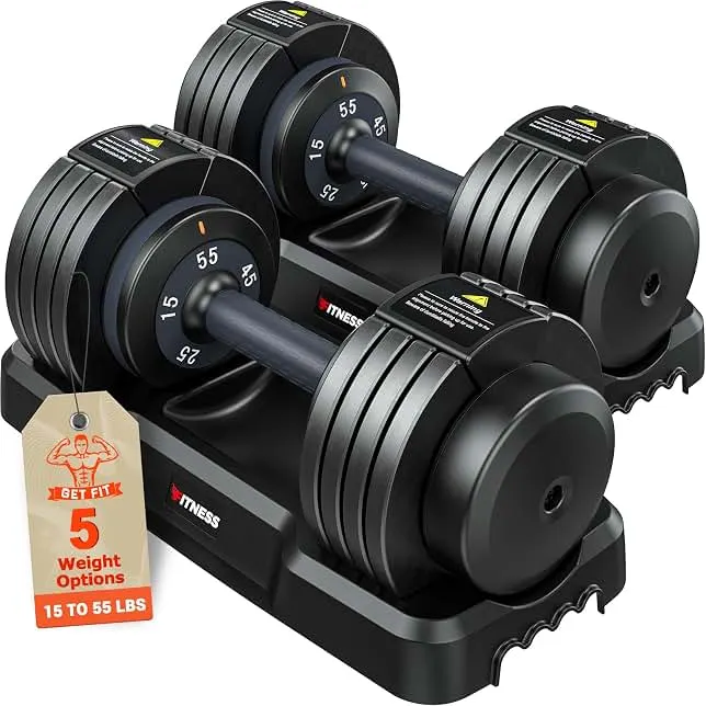 Rendpas Adjustable Dumbbell Set for Home Gym Strength Training | 25/50/55/80LB Pair, Quick Adjust Dumbbells w/Non-Slip Knurled Grip,…