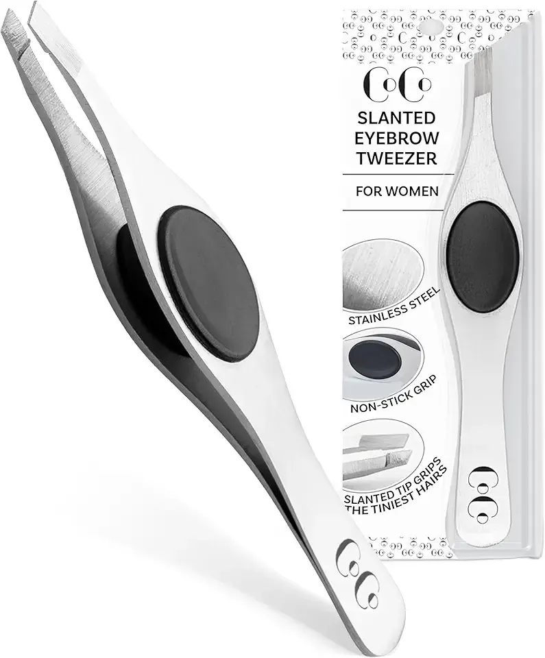 Tweezers for Facial Hair Women - Slanted Eyebrow Tweezers, Stainless Steel with Sharp Precision for Shaping Eyebrows, and Ingrown & Fine Hair Removal - Non-Slip Grip
