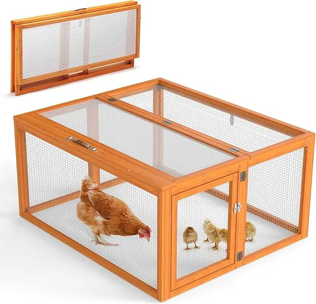COZIWOW Chicken Coop Pen Portable Wooden Rabbit Hutch - Folding Indoor & Outdoor Chicken Cage Brooder with UV-Proof Panel, Top and Side Openable Do…