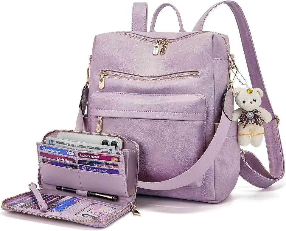 Women Backpack Purse Shoulder Handbags Travel Bag Set 2pcs