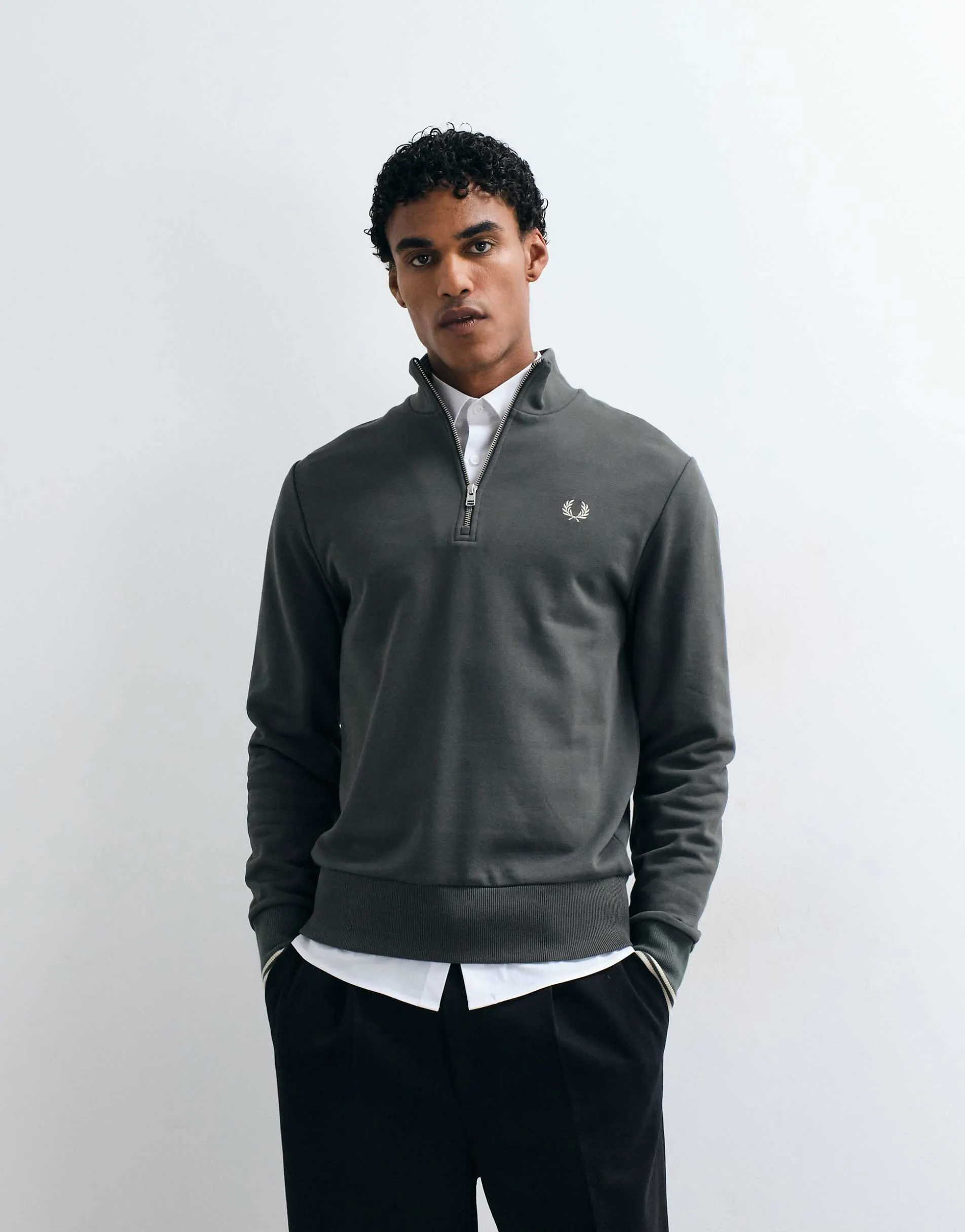 Fred Perry half zip sweatshirt in khaki
