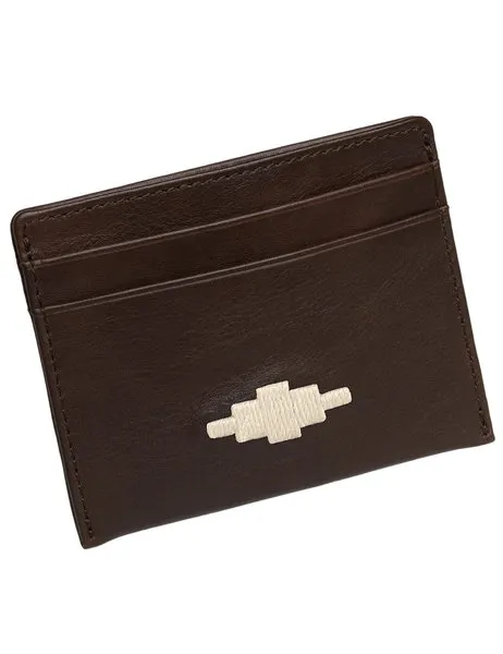 Rombo Card Slip Tan Leather With Cream