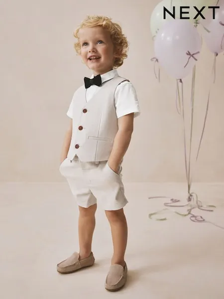 Neutral Waistcoat, Shirt, Shorts & Tie Set (3mths-9yrs)