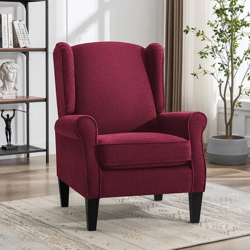 Accent Chair, Modern Living Room Chairs with Wingback, Comfy Upholstered High Back Single Sofa for Bedroom, Mid-Century Reading Armchair Sillas para Sala