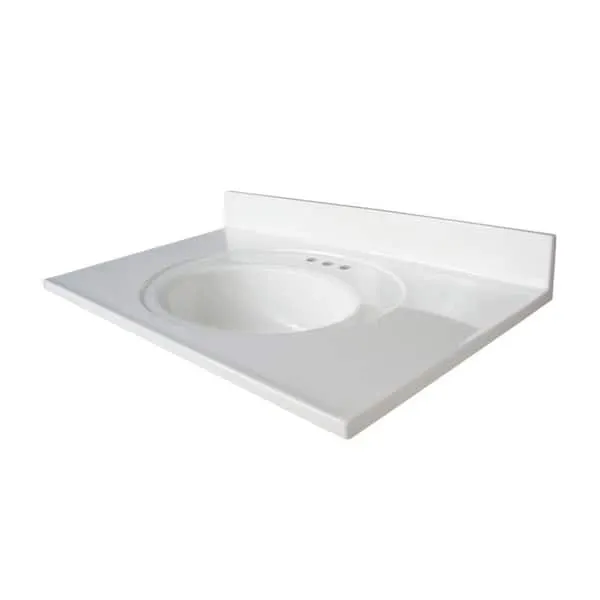 Glacier Bay Newport 37 in.​ W x 22 in.​ D Cultured Marble White Round Single Sink Vanity Top in White