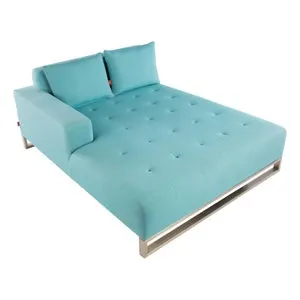 Lettino doppio con cuscino Luxor in inox e cuscino azzurro 145 x 75 x 185 cm