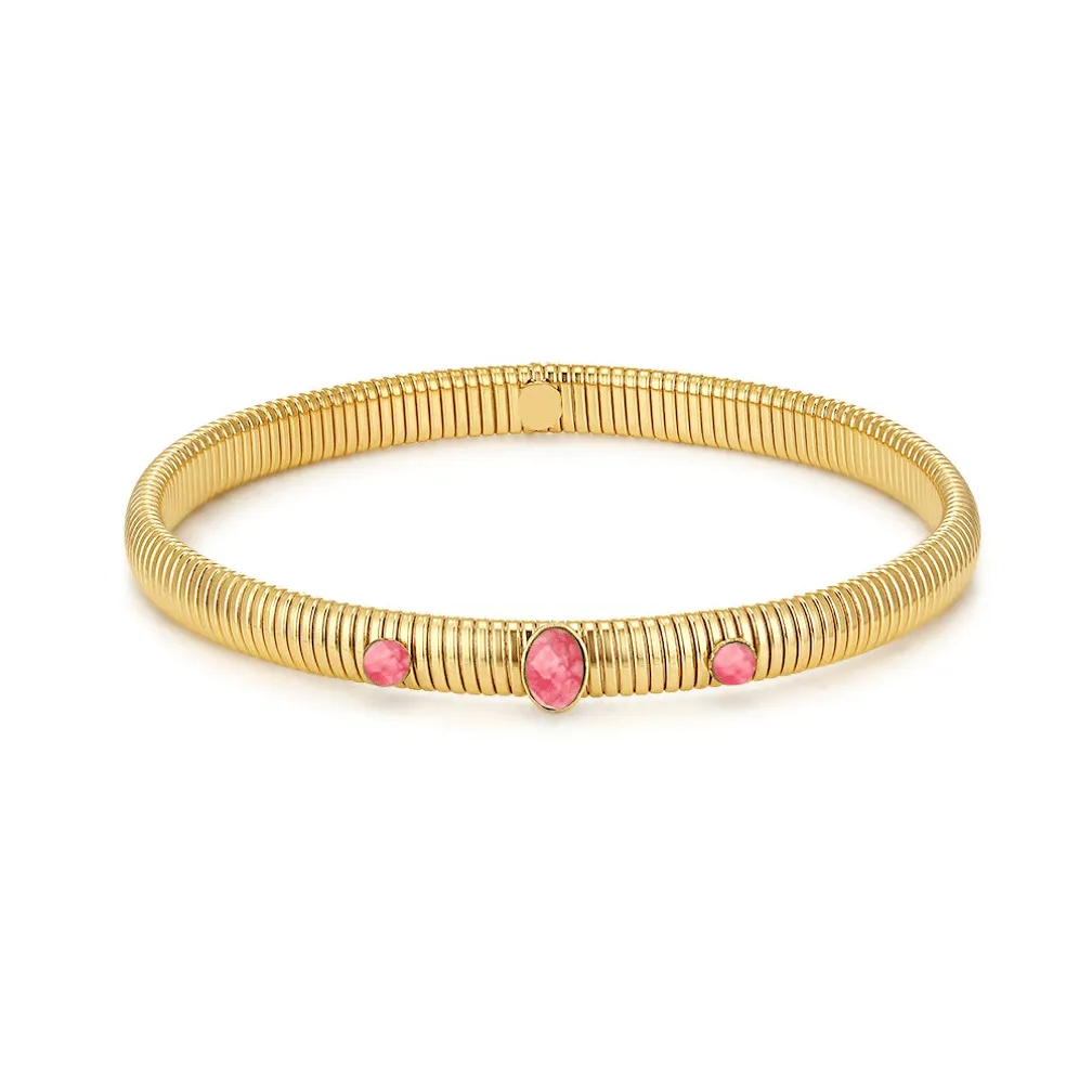 Armband in edelstaal, 3 roze stenen