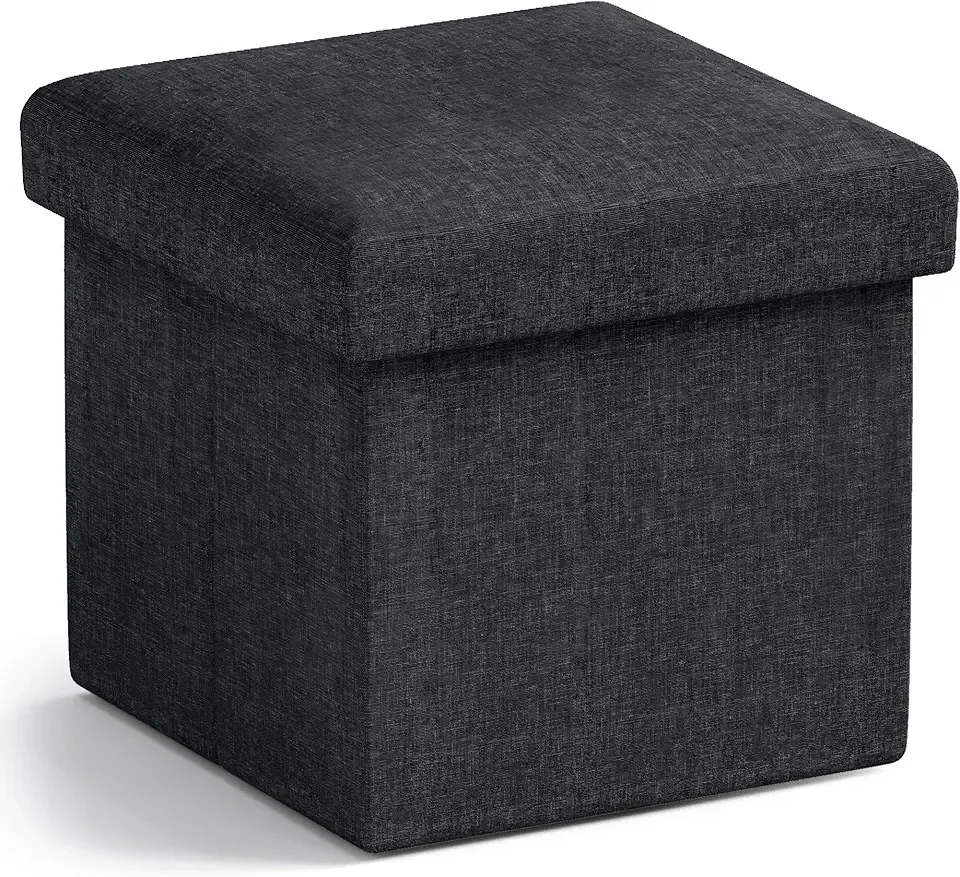 Small Storage Ottoman Foldable Collapsible Cube Square Linen Ottoman Foot Rest Stool Seat, for Living Room, Bedroom, Home Office, Dorm - 12 x 12 x 12, Black