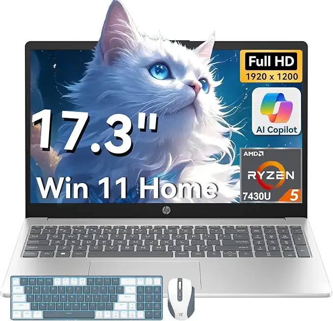 17 inch laptops, AMD Ryzen 5 7430U(Beats i7-1165G7), 32GB RAM 1TB NVMe SSD Windows 11 Home, 17.3" FHD IPS, Copilot AI, Numeric Keyboard, Type-c, Patented KB Kit