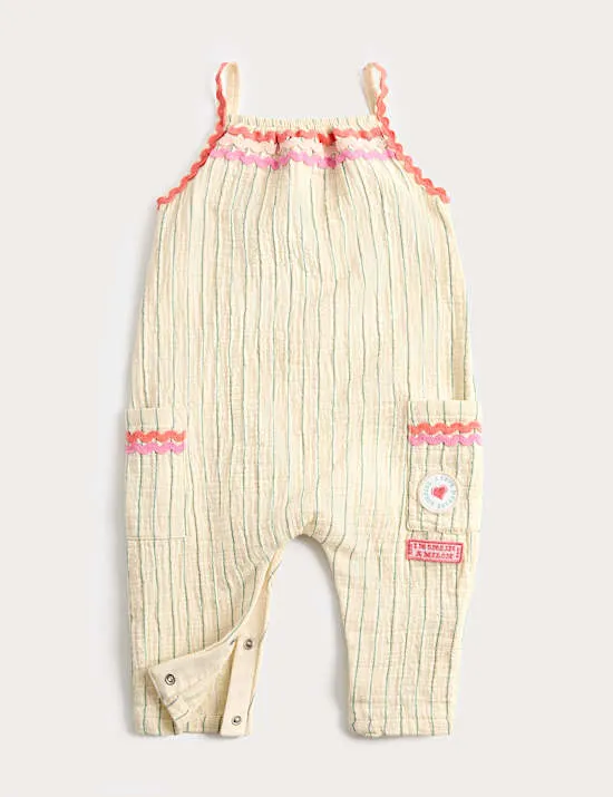 Gestreifte Hose aus reiner Baumwolle mit Stickerei (0–3 Jahre)