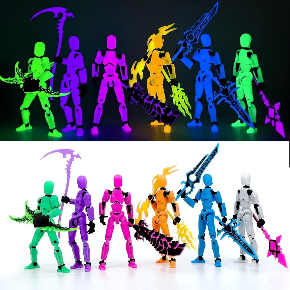 [6-PACK] Glowing Titan 13 Action Figure Set Already Assembled, T13 3D Printed Action Figures With Weapons Accessories T 13 Lucky Robo Dummy Nova 13 Action Figures, Figura de acción t13 (6-Colors)