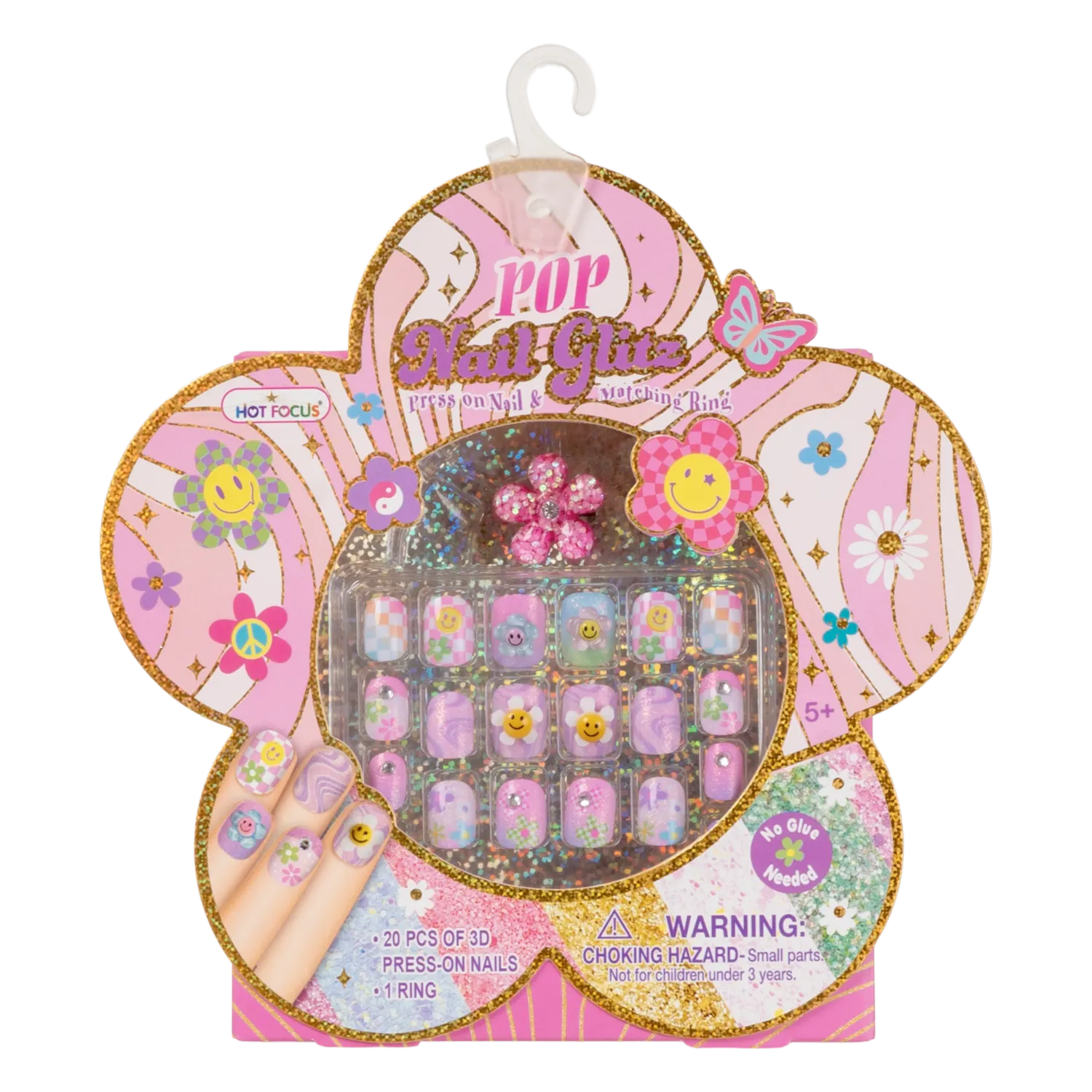 Set De Uñas Para Niñas Pop Nail Glitz Flower HOT FOCUS X 20 Piezas