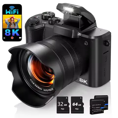 8K Digital Camera for Photography Autofocus WiFi 88MP Vlogging Camera with Dual-Lens 16X Digital Zoom Touch Screen Travel Camera