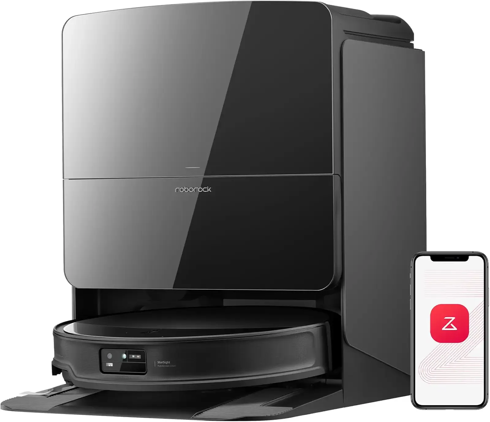 roborock Saros 10R Robot Vacuum and Mop, 22,000 Pa Suction, Zero-Tangling, 3.14’’ Ultra Slim, FlexiArm Riser Technology for Carpet & Floor, Corner & Edge Cleaning, Self-Emptying, Hot Air Drying, Black